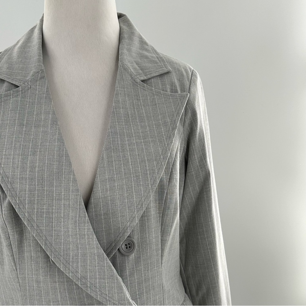 Robert Louis blazer S gray pinstripe double breasted career with pockets 90s - Picture 2 of 11